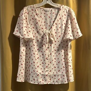 LC Lauren Conrad Cherry Patterned Cream Blouse